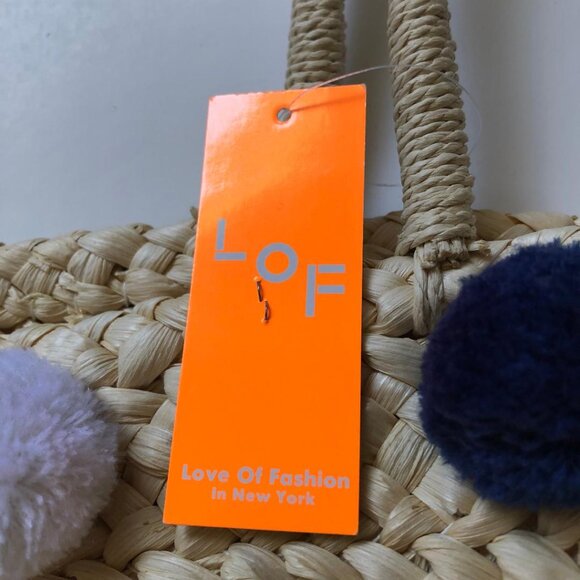 Love of Fashion,  Straw Beach Bag, Tote Bag, w/Red White & Blue PomPoms, NWT - Picture 3 of 10